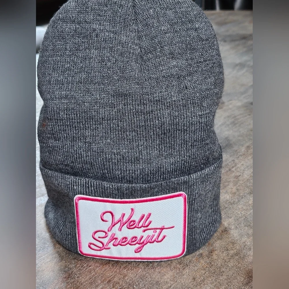NWT Grey Beanie With Embroidered Patch